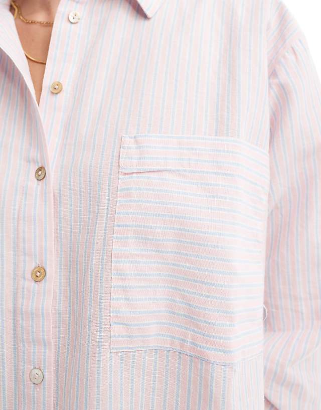 Asos Scalpers Linen Stripes Shirt In Pink