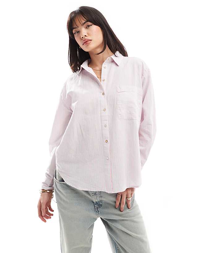 asos Scalpers linen stripes shirt in pink