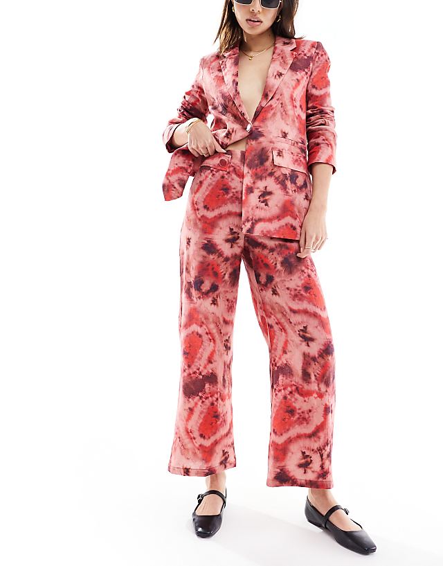 Asos Scalpers Tie Dye Linen Pant In Red