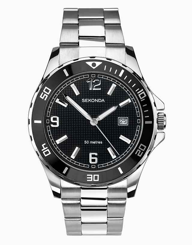 asos Sekonda analogue watch in black & silver
