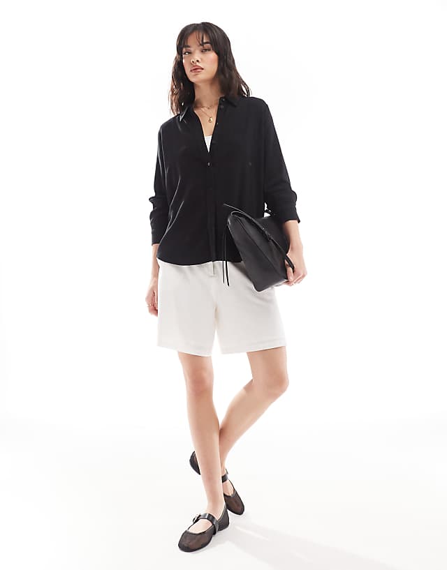 Asos Selected Femme Linen Touch Shirt In Black