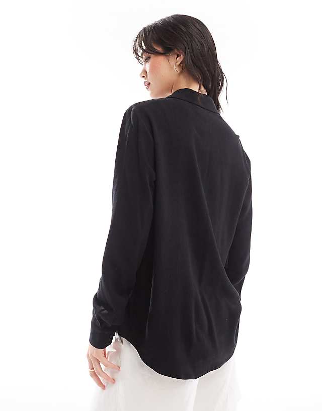 Asos Selected Femme Linen Touch Shirt In Black