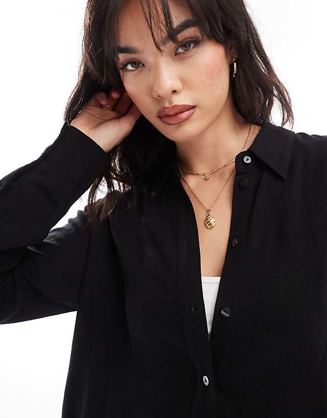 Asos Selected Femme Linen Touch Shirt In Black