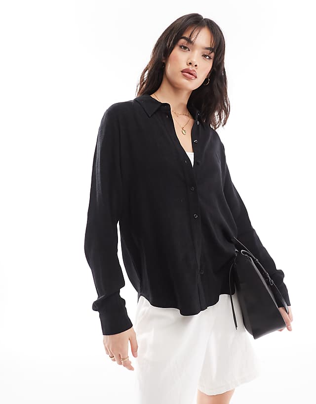 asos Selected Femme linen touch shirt in black