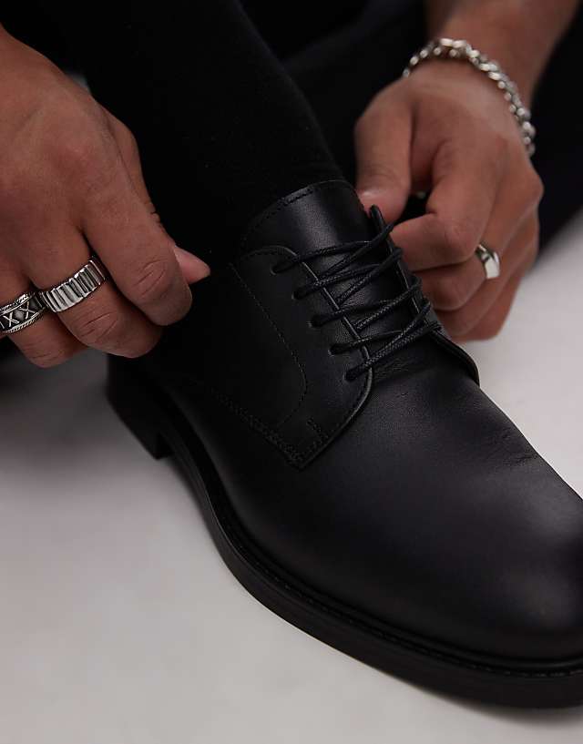 Asos Selected Homme Leather Derby Shoes In Black