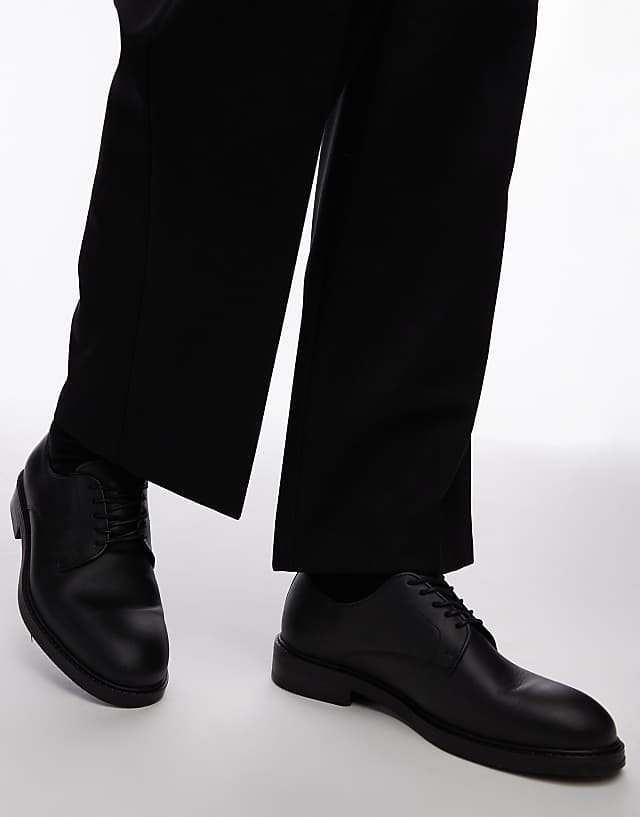 Asos Selected Homme Leather Derby Shoes In Black