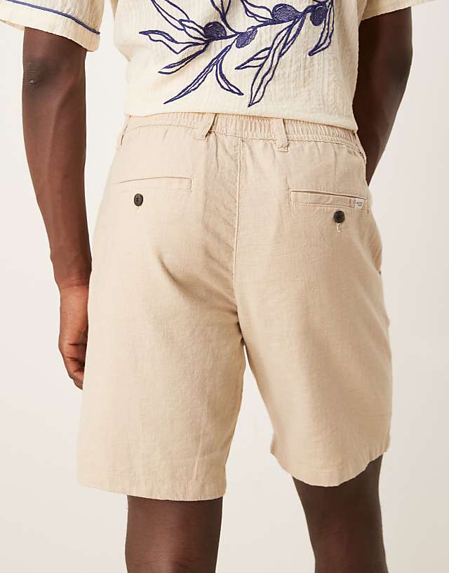Asos Selected Homme Linen Blend Shorts In Cream