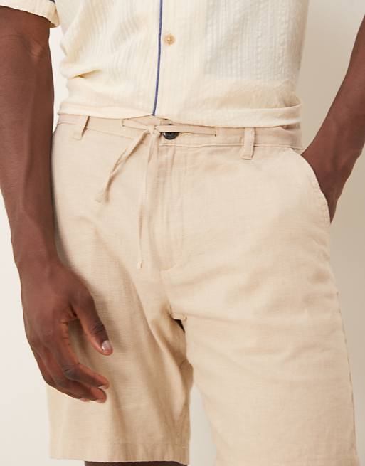 Asos Selected Homme Linen Blend Shorts In Cream