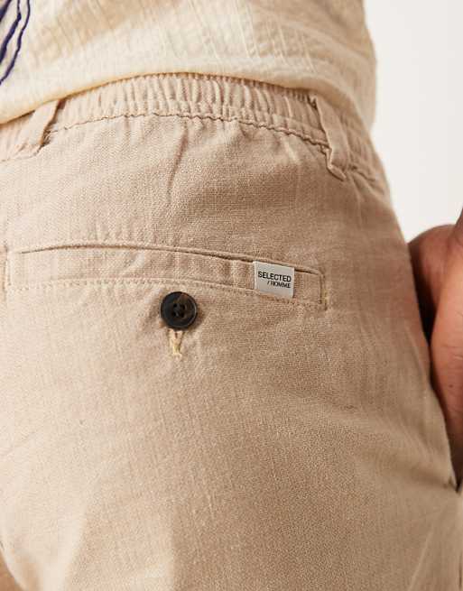 Asos Selected Homme Linen Blend Shorts In Cream