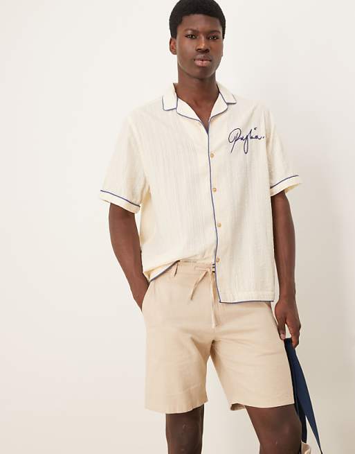 asos Selected Homme linen blend shorts in cream