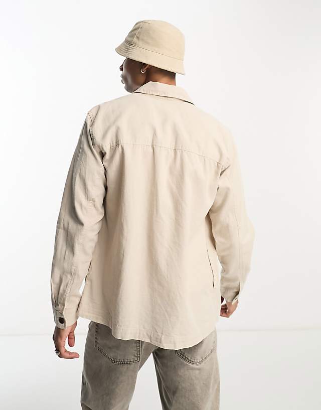 Asos Selected Homme Linen Mix Overshirt In Beige