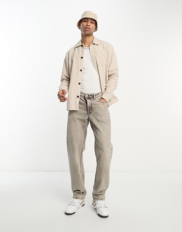 Asos Selected Homme Linen Mix Overshirt In Beige