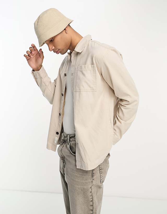 asos Selected Homme linen mix overshirt in beige