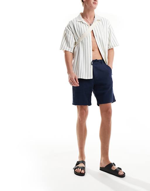 Asos Selected Homme Linen Mix Shorts In Navy