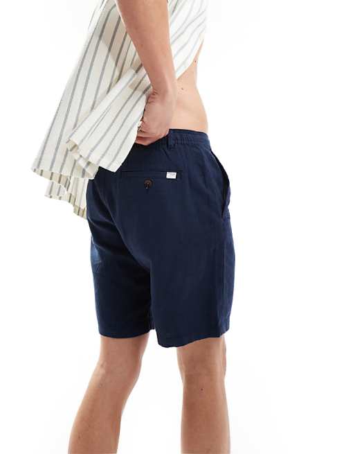 Asos Selected Homme Linen Mix Shorts In Navy