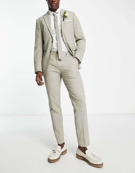 Asos Selected Homme Linen Mix Suit In Beige