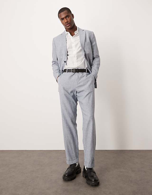 asos Selected Homme linen mix suit trouser in blue