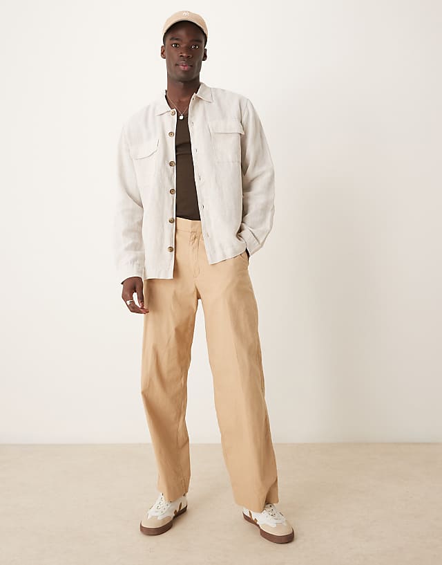 Asos Selected Homme Linen Overshirt In Cream