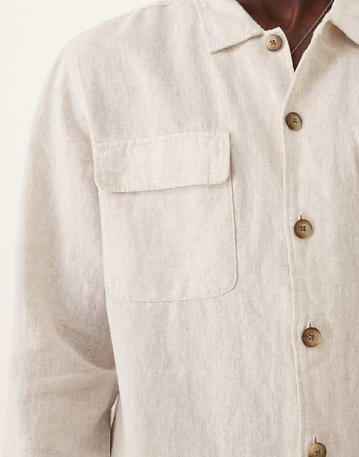 Asos Selected Homme Linen Overshirt In Cream