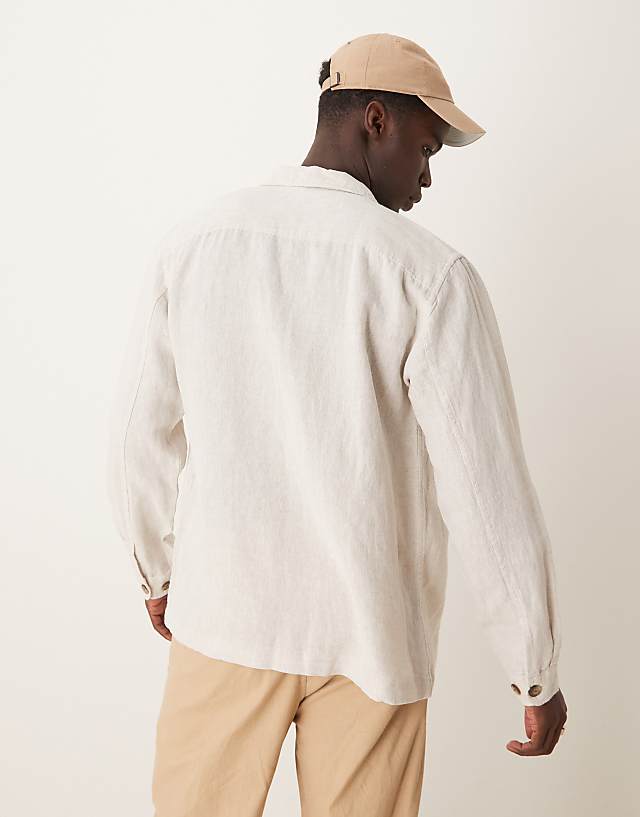 Asos Selected Homme Linen Overshirt In Cream