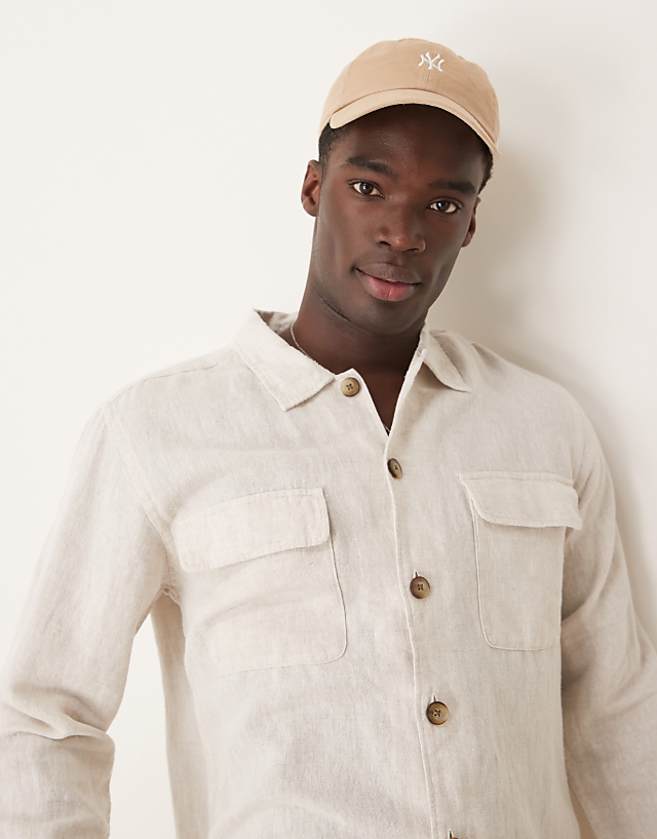 asos Selected Homme linen overshirt in cream