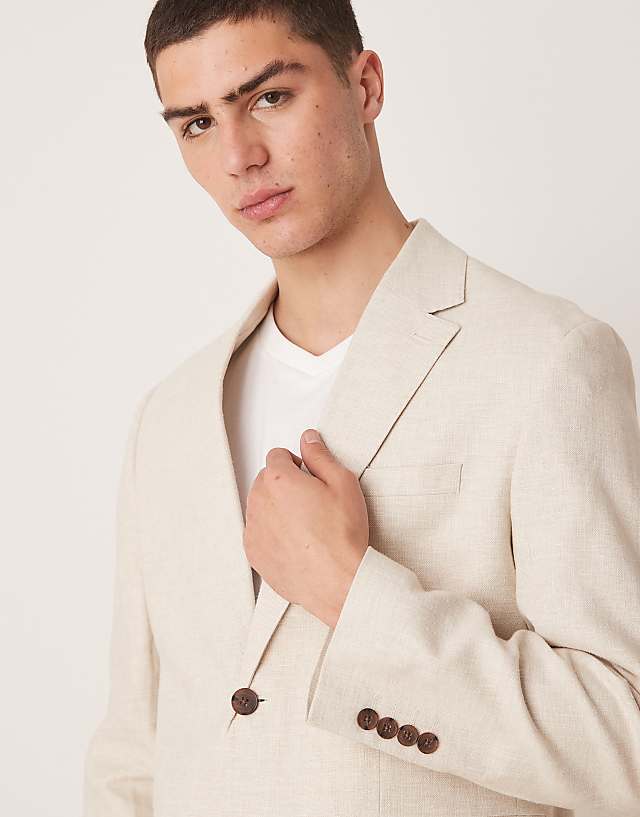 Asos Selected Homme Malik Linen Blazer In Cream
