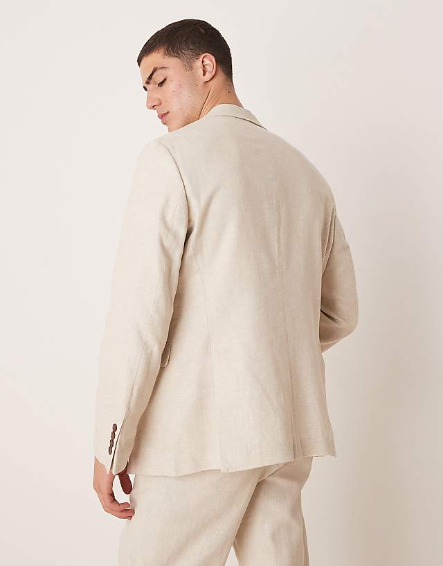 Asos Selected Homme Malik Linen Blazer In Cream
