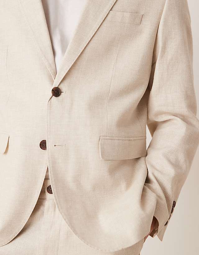 Asos Selected Homme Malik Linen Blazer In Cream