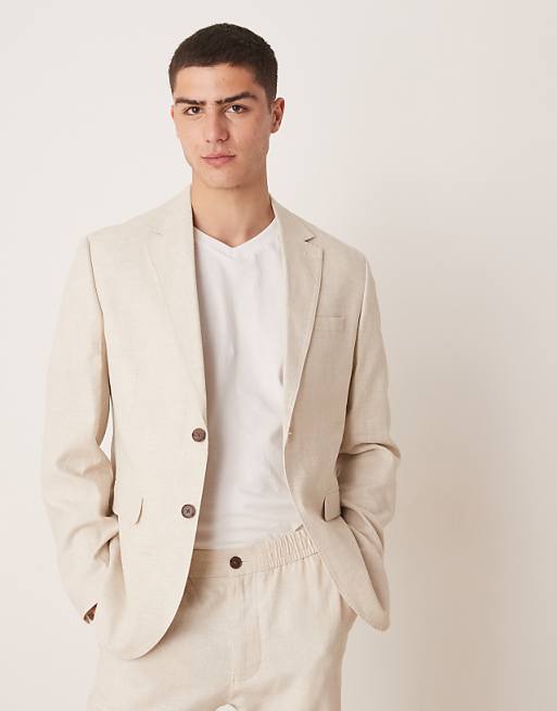 asos Selected Homme Malik Linen blazer in cream