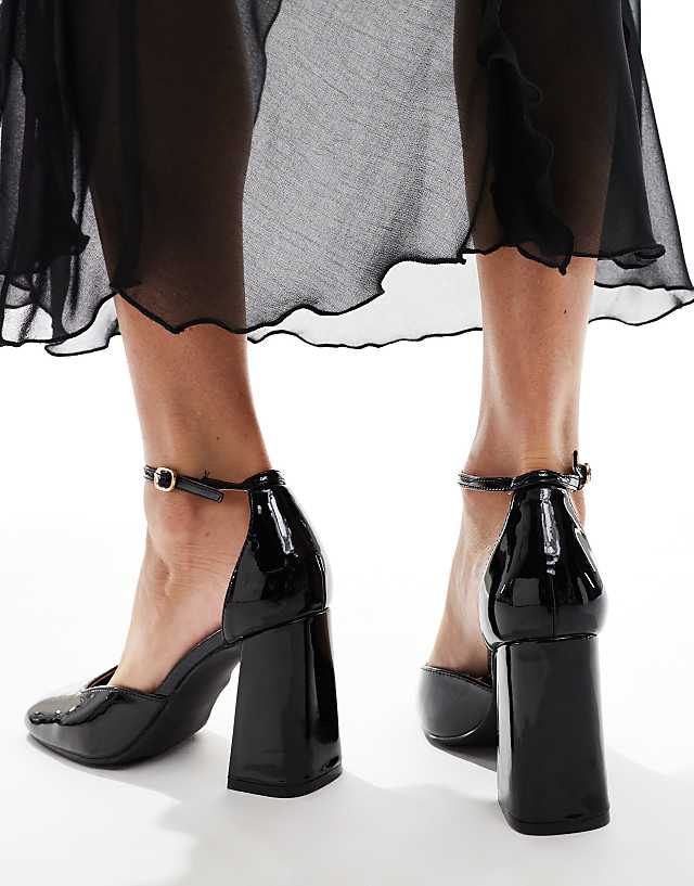 Asos SEQWL Levante Block Heeled Sandal In PU Black