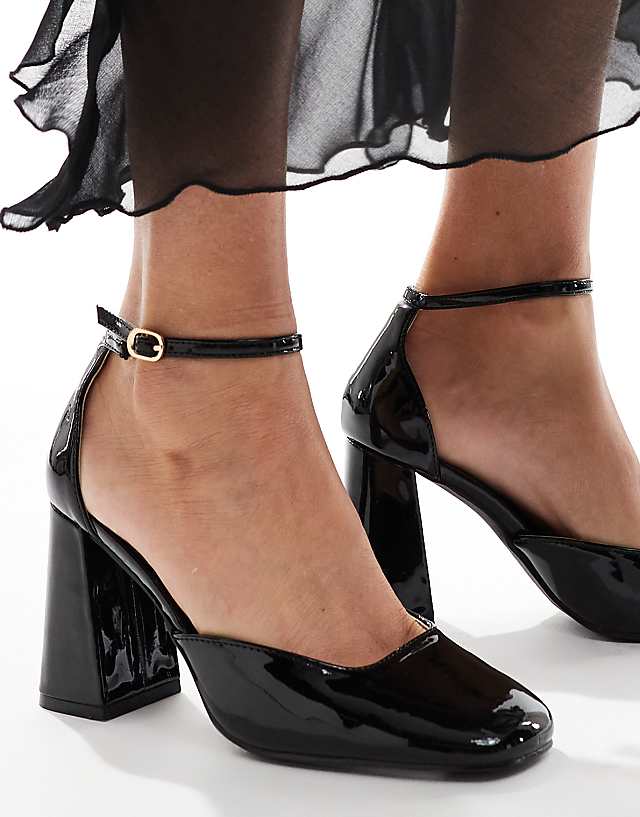 Asos SEQWL Levante Block Heeled Sandal In PU Black