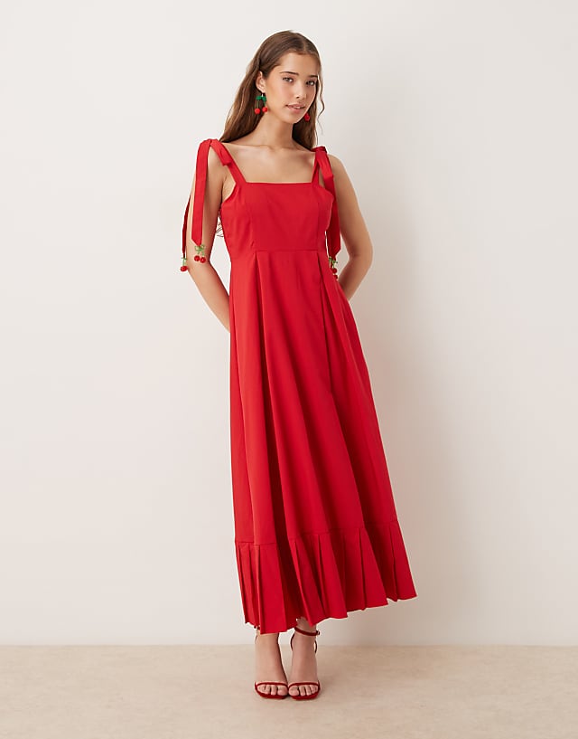 Asos Sister Jane Bow Shoulder Midaxi Dress In Red