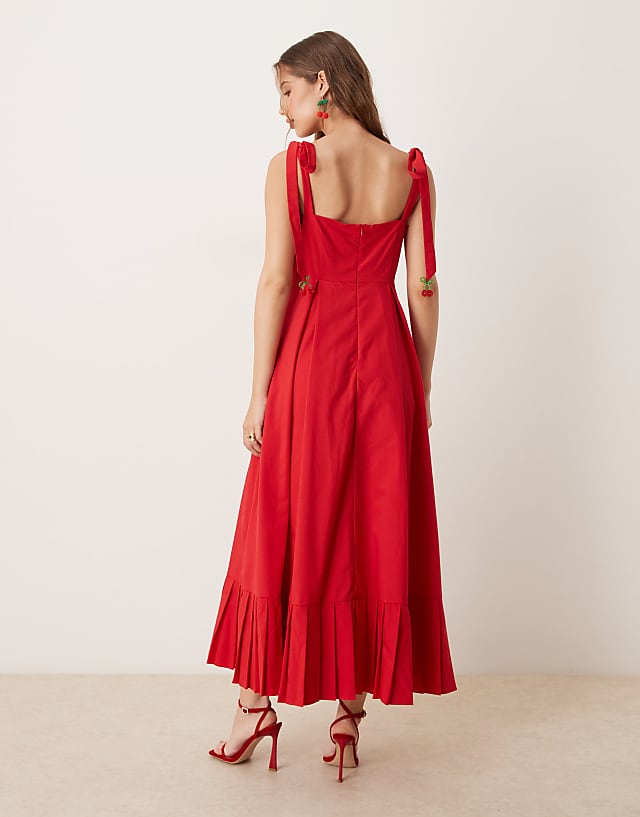 Asos Sister Jane Bow Shoulder Midaxi Dress In Red