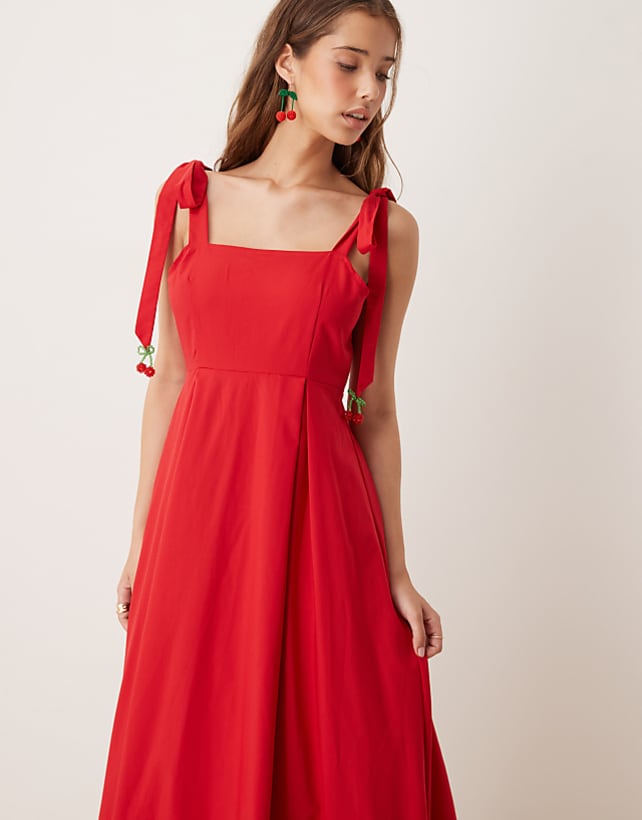 asos Sister Jane bow shoulder midaxi dress in red
