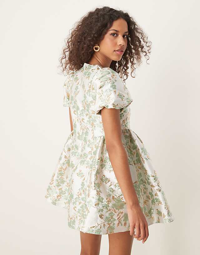 Asos Sister Jane Jacquard Mini Dress In Green