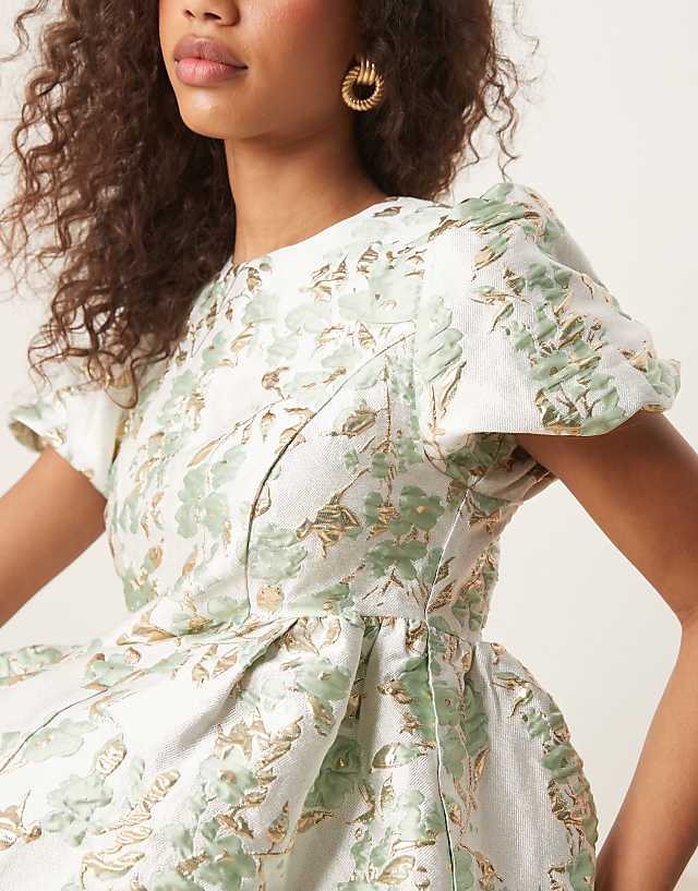 Asos Sister Jane Jacquard Mini Dress In Green