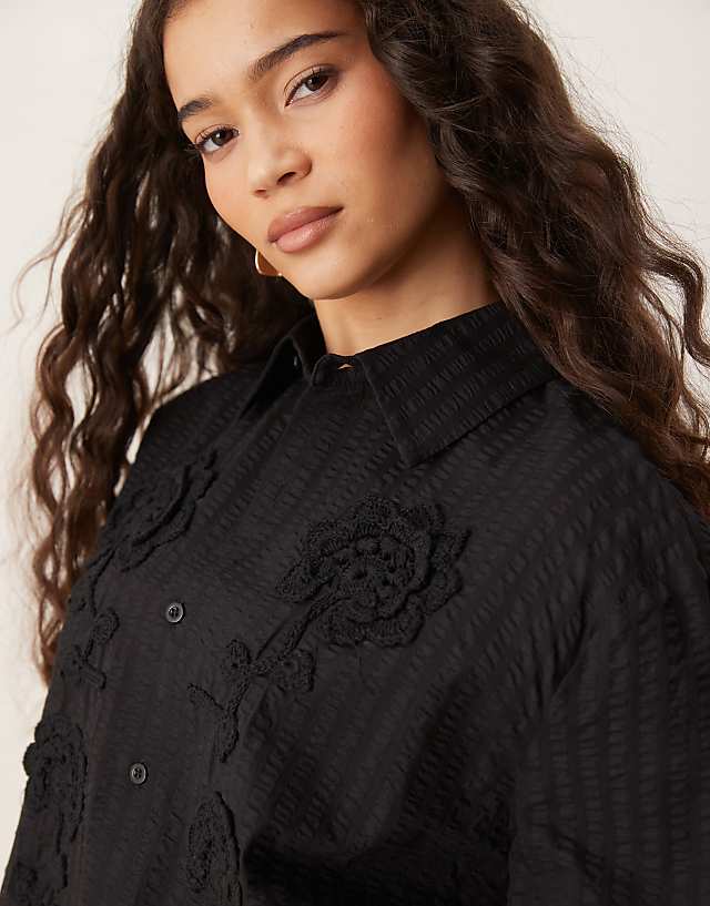 Asos Sister Jane Velvet Floral Shirt In Black