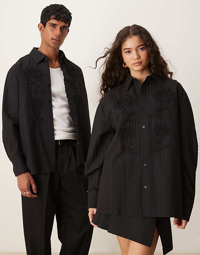 Asos Sister Jane Velvet Floral Shirt In Black