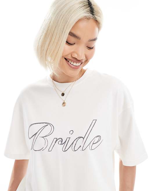Asos Six Stories Bride T-shirt Co-ord In Ivory