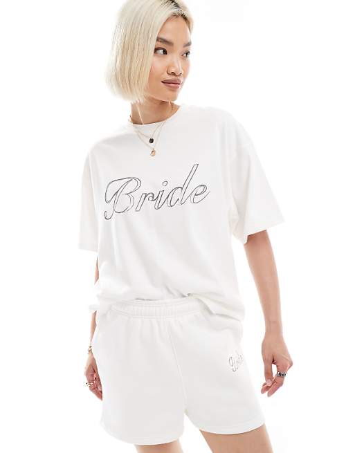 asos Six Stories Bride t-shirt co-ord in ivory