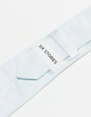 Asos Six Stories Satin Tie In Ice Blue