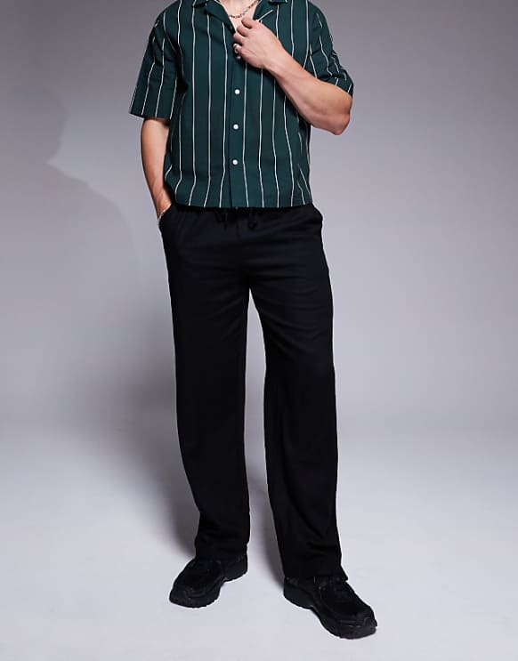 Asos South Beach Linen Blend Beach Co-ord In Black