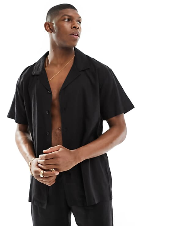 Asos South Beach Linen Blend Beach Co-ord In Black