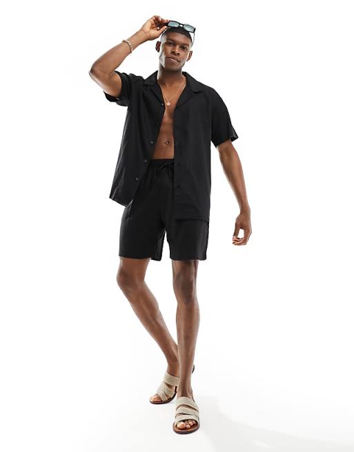 asos South Beach linen blend beach co-ord in black