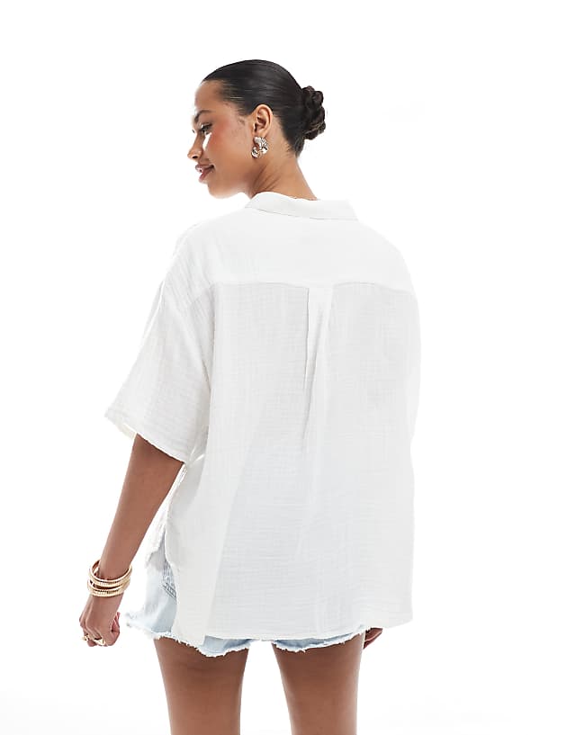 Asos Stradivarius Cotton Shirt In White