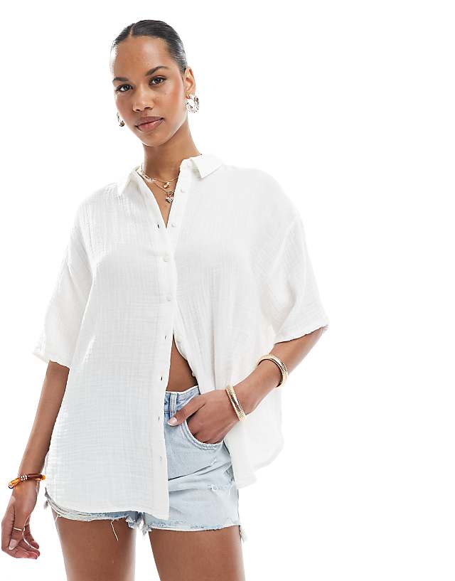 asos Stradivarius cotton shirt in white
