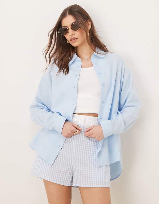 asos Stradivarius linen blend shirt in denim blue asos Stradivarius linen blend shirt in denim blue