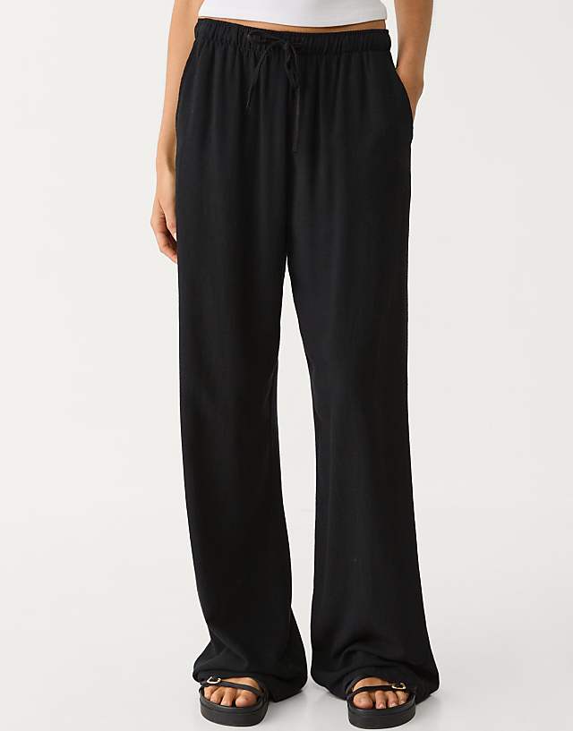 Asos Stradivarius Linen Blend Trousers In Black
