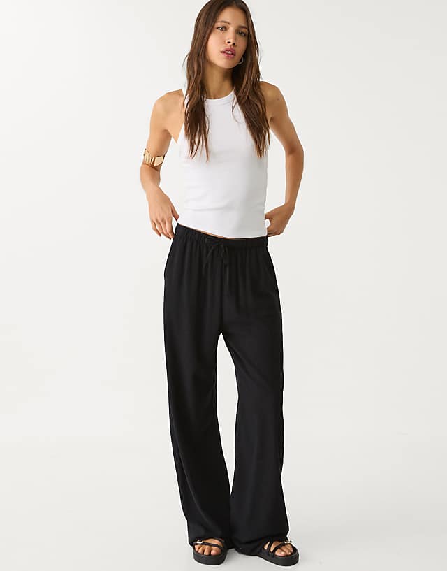 asos Stradivarius linen blend trousers in black