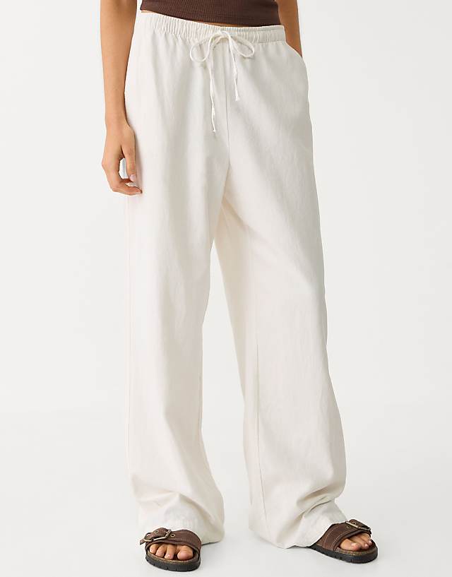Asos Stradivarius Linen Blend Trousers In Ecru